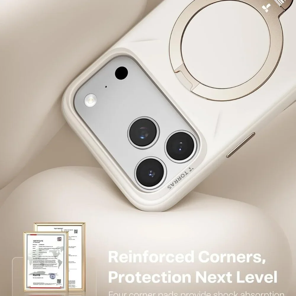 iPhone 17 Pro Ostand Q3 Silicone Case 360 Spin Kickstand MagSafe-Light Ivory